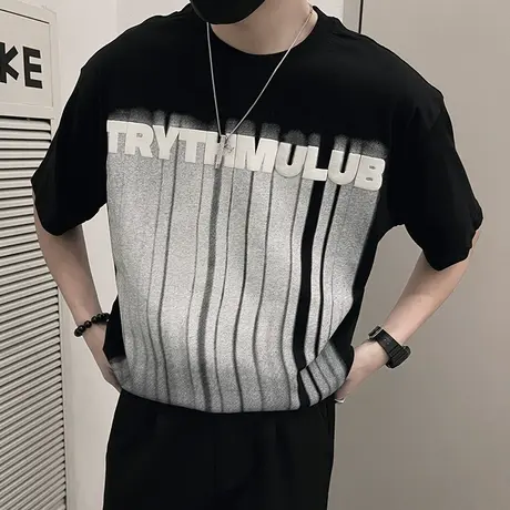 夏季男士t恤上衣短袖半袖个性复古印花休闲ins潮流潮牌流行体恤商品大图