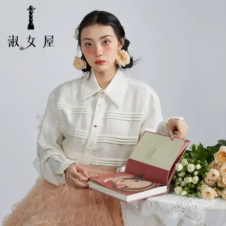 淑女屋2022官方正品女士衬衫上衣长袖经典打条衬衣商品大图