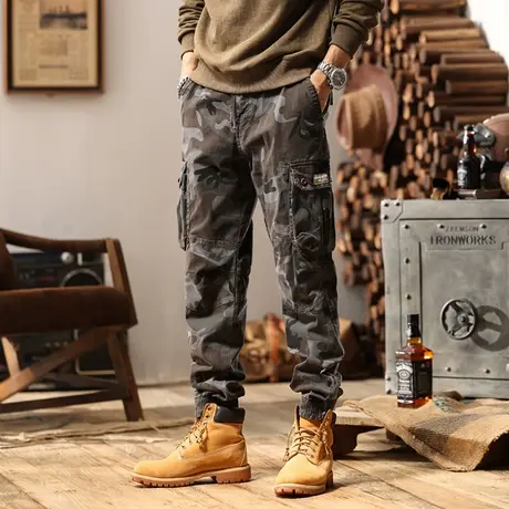 时尚百搭美式复古束脚工装裤男户外宽松裤子男款迷彩男裤休闲男装商品大图