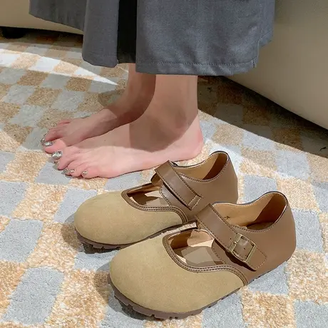 复古文艺磨砂勃肯鞋女鞋子2024年春季新款浅口平底圆头玛丽珍单鞋商品大图