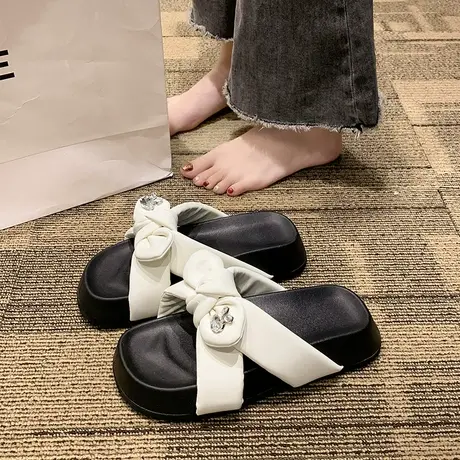 配裙子拖鞋外穿夏季女2024新款设计感小众懒人水钻厚底一字凉拖鞋商品大图