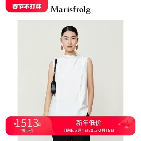 【土耳其进口面料】玛丝菲尔22夏新款无袖米白色衬衫图片