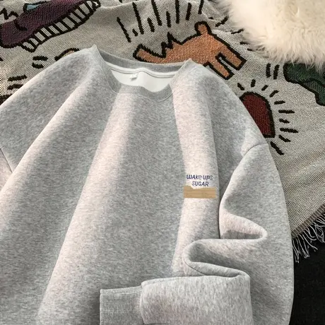 重磅纯棉卫衣男春秋款圆领长袖t恤男潮内搭青少年宽松港风打底衫T商品大图