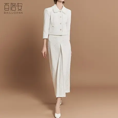 百洛安百搭短款翻领七分袖外套女2024春装新款气质优雅知性上衣图片