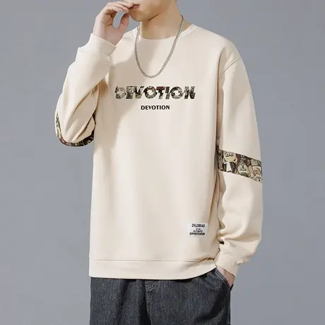 新中式小熊刺绣拼接卫衣男秋季国风大码oversize长袖圆领上衣学生商品大图