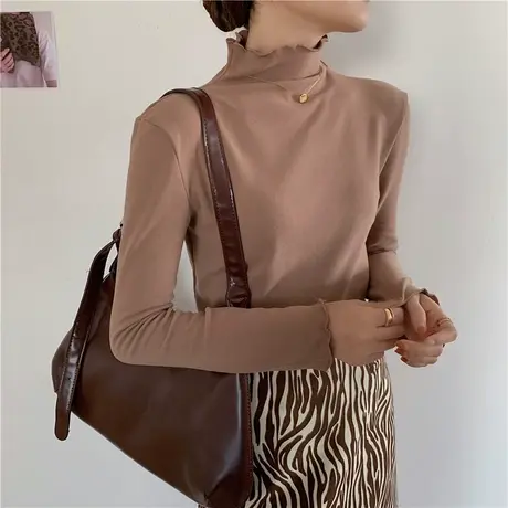 2024春款半高领木耳边双面德绒加厚保暖打底衫绝美修身甜辣小上衣图片