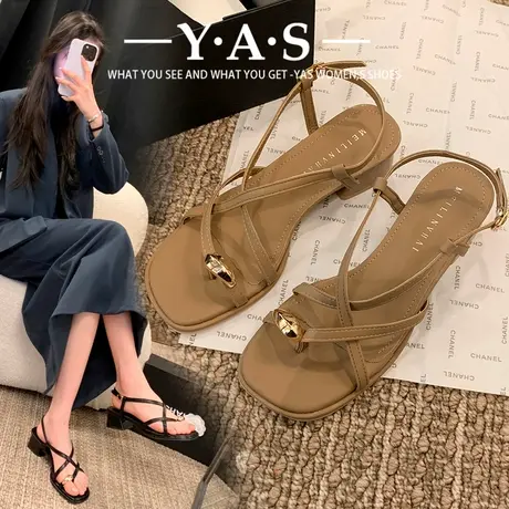 时尚气质法式小众仙女风凉鞋女夏季2024年新款粗跟白色套趾高跟鞋图片