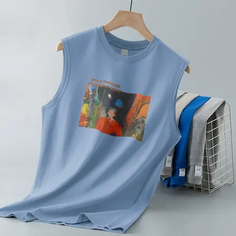 纯棉背心男士夏季外穿跨栏运动坎肩健身潮牌印花无袖t恤篮球汗衫商品大图