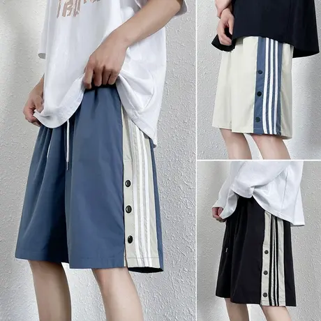 排扣运动休闲短裤男夏季宽松居家大裤衩潮牌薄款卫裤直筒五分裤子商品大图