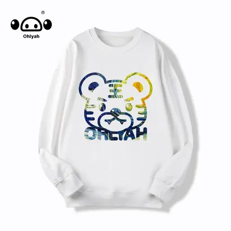 2023秋季复古油画小老虎白色圆领卫衣女春秋薄款休闲BF无帽上衣商品大图