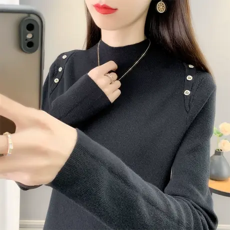 半高领毛衣女打底衫2023秋冬新款套头内搭上衣镂空外穿洋气针织衫商品大图