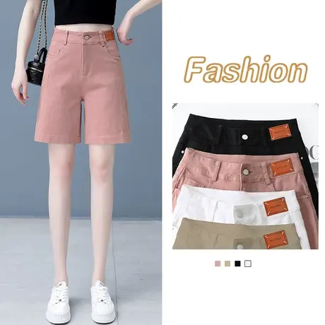 五分短裤女2023年秋季新款高腰显瘦宽松休闲薄款工装直筒阔腿中裤商品大图