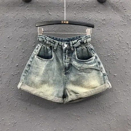 欧货2023夏季新款复古怀旧收腰设计宽松显瘦牛仔短裤女A字阔腿裤商品大图