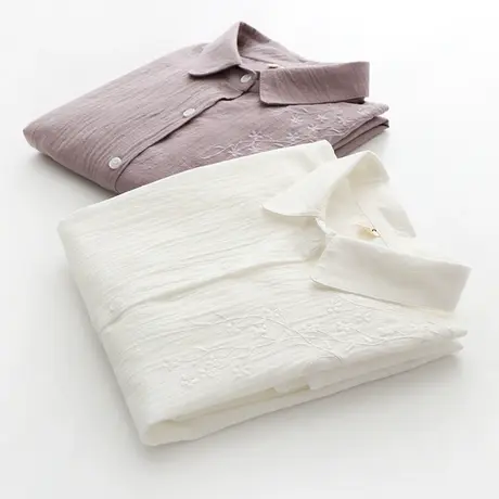 早秋文艺小清新白色衬衣女韩版宽松百搭刺绣碎花长袖打底纯棉衬衫图片