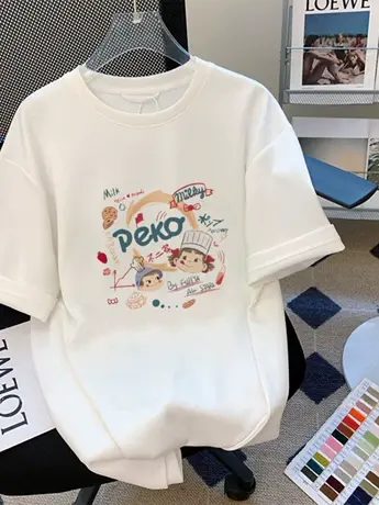 欧货白色仿棉短袖t恤女2023新款夏季港风chic潮牌宽松显瘦上衣服图片