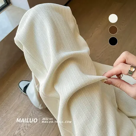 米白色灯芯绒阔腿裤女春秋冬高腰垂感小个子雪尼尔加绒休闲直筒裤图片