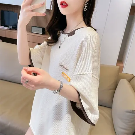 小众设计感短袖t恤女2023新款夏季韩版宽松大码撞色假两件上衣服图片