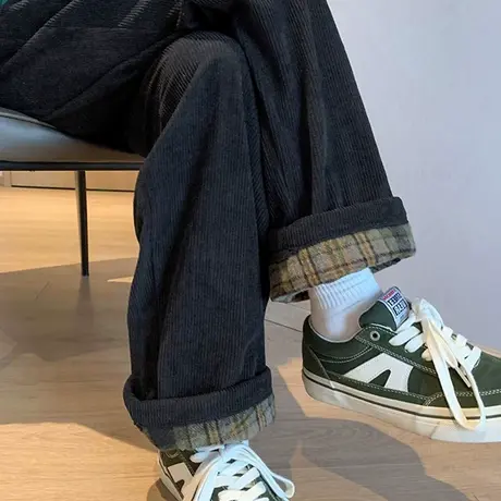 灯芯绒裤子女秋冬季加绒加厚宽松显瘦阔腿直筒裤高腰运动休闲裤潮商品大图