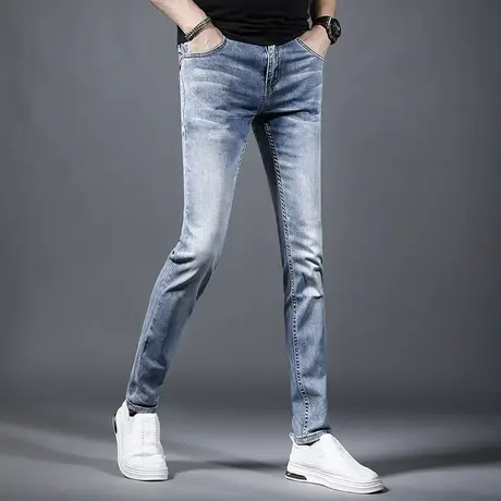 高级牛仔裤男夏季薄款潮牌修身小脚2023新款潮流弹力简约男士裤子商品大图