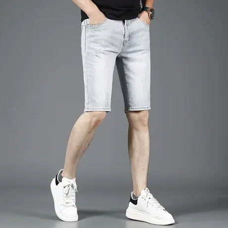牛仔短裤男夏季薄款2023新款修身弹力浅色男士短裤五分裤中裤外穿商品大图