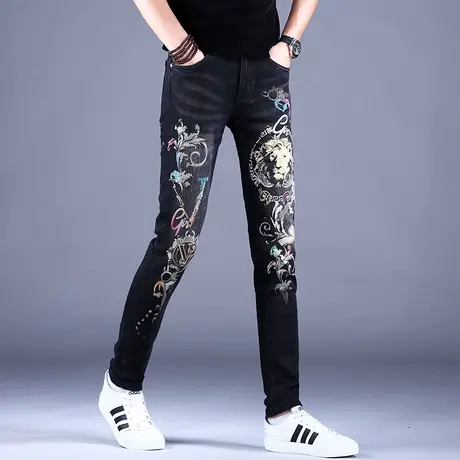 男士印花牛仔裤男夏季男款2023新款裤子休闲裤子弹力高端潮牌韩版图片