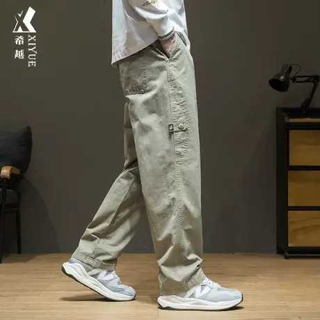 美式直筒休闲裤男秋冬潮牌百搭工装裤子男款宽松大码胖子纯棉长裤商品大图