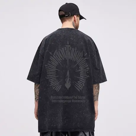 300g重磅纯棉水洗做旧短袖t恤男生美式复古大码宽松休闲半袖潮流商品大图