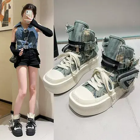 高帮超火帆布鞋女2023年夏秋季新款配裙子时尚休闲小白鞋百搭板鞋图片