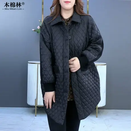 胖mm大码菱形宽松加厚棉服春秋百搭妈妈显瘦遮肉上档次外套女棉衣图片