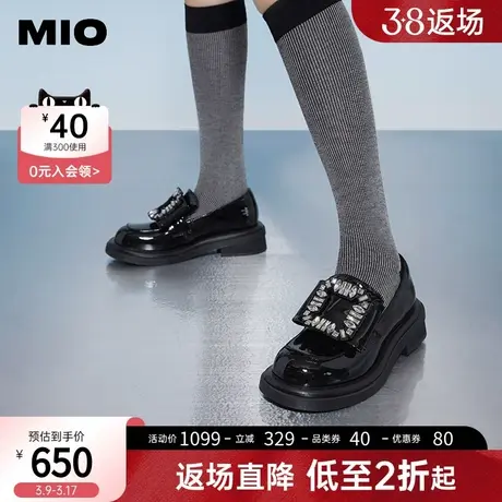 MIO米奥经典复古单鞋方扣乐福鞋圆头一脚蹬女鞋增高豆豆鞋图片