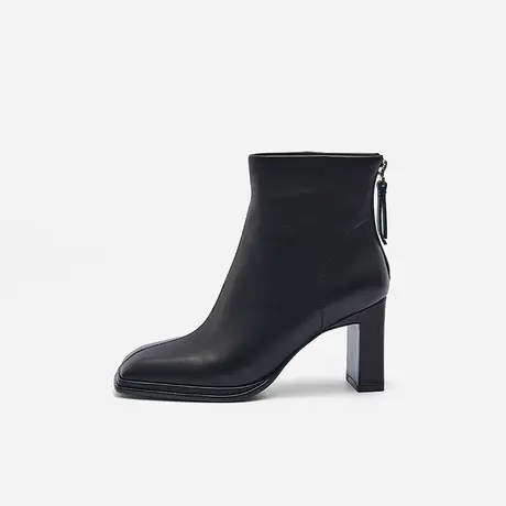 Nine West/玖熙2022年冬季短筒时装靴女后拉链高跟粗跟羊皮靴子图片