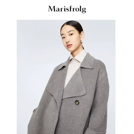 【双面呢】玛丝菲尔毛呢外套冬季新款灰色翻领羊毛毛呢大衣商品大图