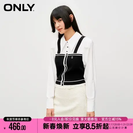 ONLY夏季时尚通勤假两件泡泡袖短款雪纺衫女|124151007商品大图