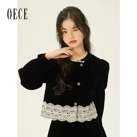 【新品】Oece设计感蕾丝拼接外套冬季新款复古气质小外套商品大图