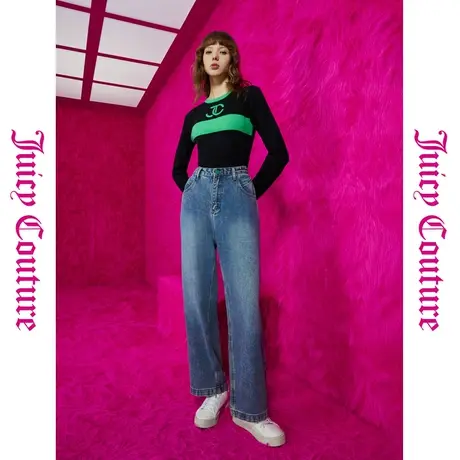 Juicy Couture橘滋秋女2023年新款天空之境logo绣花直筒女牛仔裤商品大图