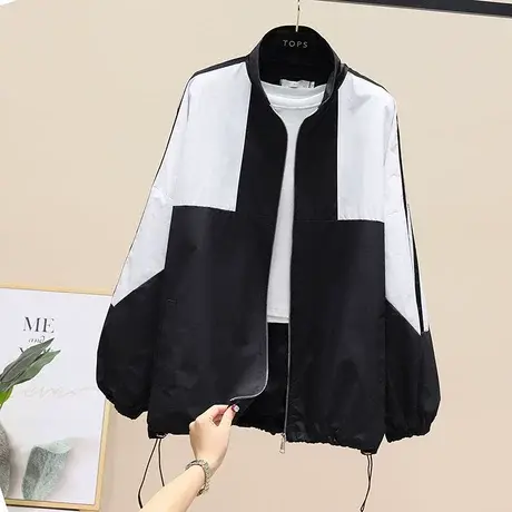 2023韩版宽松百搭撞色学院风拉链长袖外套女潮春秋新款防晒冲锋衣商品大图