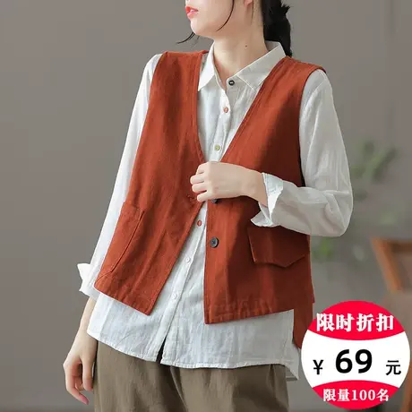 dza复古工装女士马甲宽松V领休闲背心2022秋季新款上衣显瘦马夹女图片