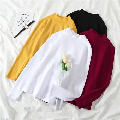 2023年韩版早春秋冬新款半高领长袖t恤辣妹半高领长袖打底衫女ins商品大图