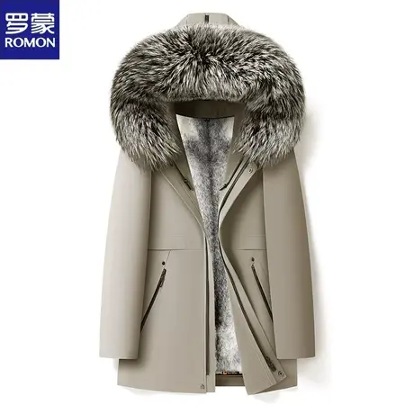罗蒙短款冬季时尚加厚大毛领派克服真皮毛一体水貂毛皮草男士外套图片