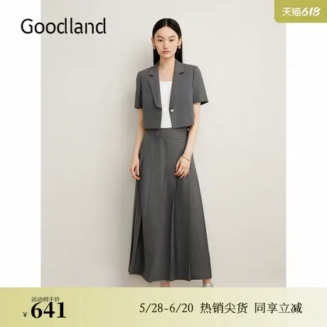 Goodland美地夏季职场风平驳领休闲西装短外套图片