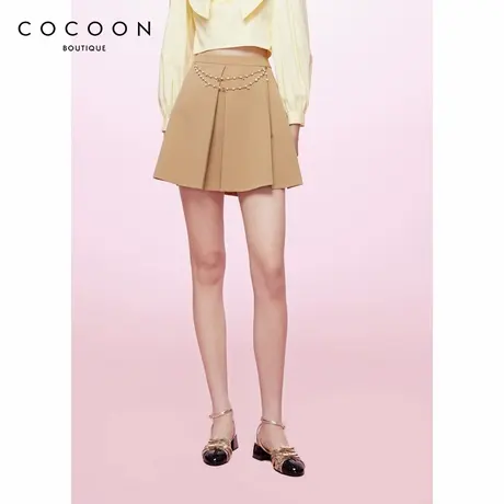 可可尼COCOON商场同款2024秋冬新款女复古棕色链条装饰短裙半身裙图片