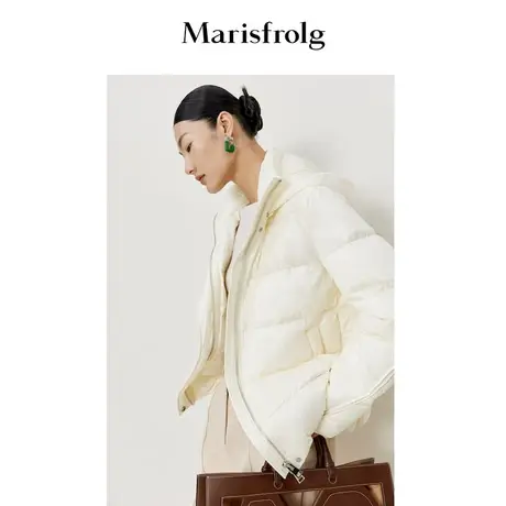 【轻薄羽绒】玛丝菲尔羽绒服秋冬新款米白色短款白鹅羽绒外套商品大图
