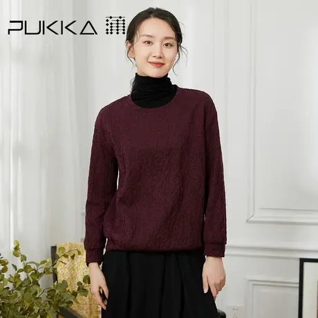 蒲PUKKA 女装纯棉圆领卫衣女秋冬装设计感套头衫女商场同款图片
