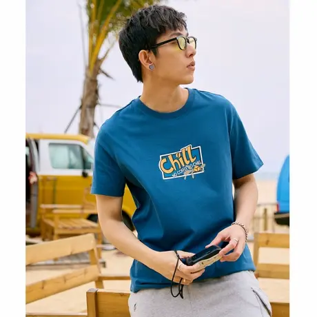 唐狮夏季新款男短袖T恤潮流前胸图案印花纯棉时尚休闲上衣商品大图