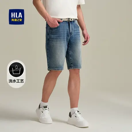 HLA/海澜之家字母腰带牛仔中裤25春夏新款怀旧风水洗五分短裤子男商品大图