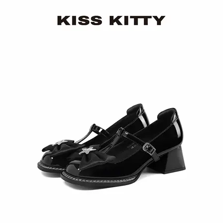 KISSKITTY法式高跟玛丽珍女鞋百搭JK小皮鞋增高黑色高跟鞋牛皮图片