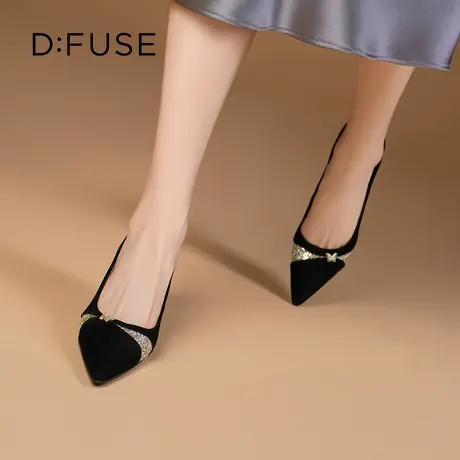 Dfuse迪芙斯2024秋新款低跟浅口单鞋女时尚亮片优雅尖头猫跟鞋图片