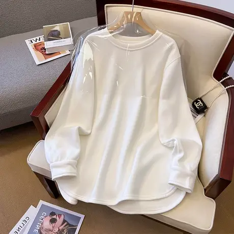 白色加绒卫衣女无帽闺蜜装大码宽松ins慵懒风打底衫港味洋气上衣图片