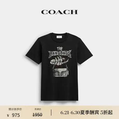 【新品】COACH/蔻驰女士棉质挂牌重金属图案T恤棉质短袖上衣黑色图片