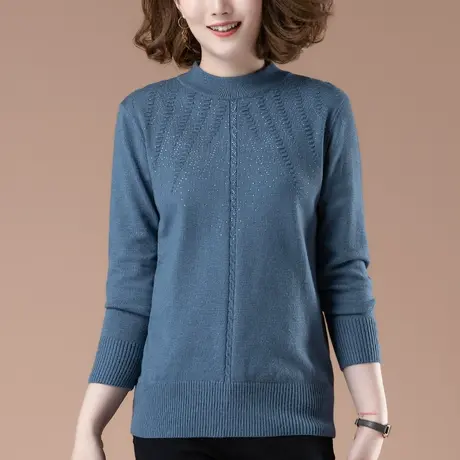 毛衣女秋冬加肥加大码女装宽松中年妈妈烫钻百搭半高领针织衫上衣图片